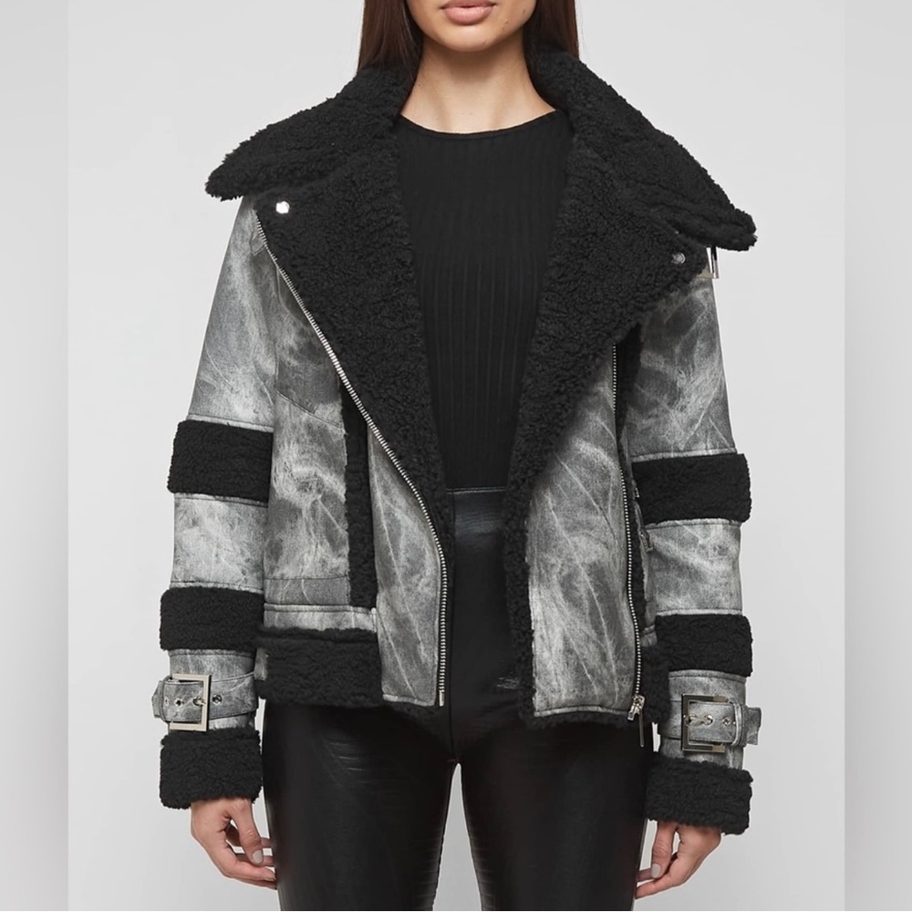 Mainer de Vior Black/White/grey Marble Biker Jacket.